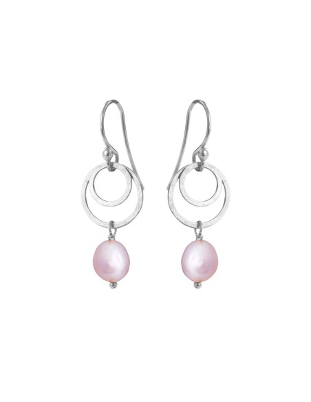 SUSANNE FRIIS BJØRNER | Ørebøjle sølv med cirkler og lyslilla ferskvandsperle