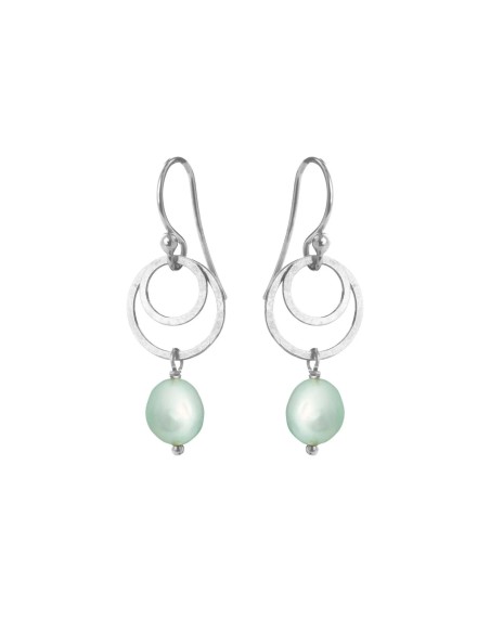 SUSANNE FRIIS BJØRNER | Ørebøjle sølv med cirkler og lys mintgrønne ferskvandsperler
