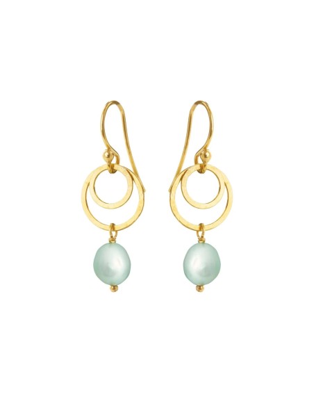 SUSANNE FRIIS BJØRNER | Ørebøjle sølv forgyldt med cirkler og lys mintgrønne ferskvandsperler