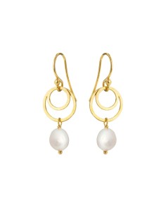 SUSANNE FRIIS BJØRNER | Ørebøjle sølv forgyldt med cirkler og hvid ferskvandsperle
