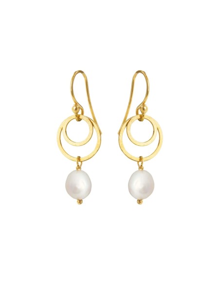 SUSANNE FRIIS BJØRNER | Ørebøjle sølv forgyldt med cirkler og hvid ferskvandsperle
