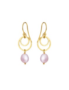 SUSANNE FRIIS BJØRNER | Ørebøjle sølv forgyldt med cirkler og lyslilla ferskvandsperle