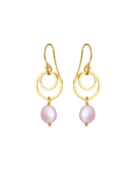 SUSANNE FRIIS BJØRNER | Ørebøjle sølv forgyldt med cirkler og lyslilla ferskvandsperle