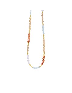 SUSANNE FRIIS BJØRNER | Forgyldt halskæde med facetslebne perler, akvamarin, ferskenfarvet månesten, farvede ferskvandsperler