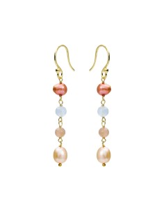 SUSANNE FRIIS BJØRNER | Ørebøjle forgyldt ametyst, iolit, farvet ferskvandsperle ca. 4 cm