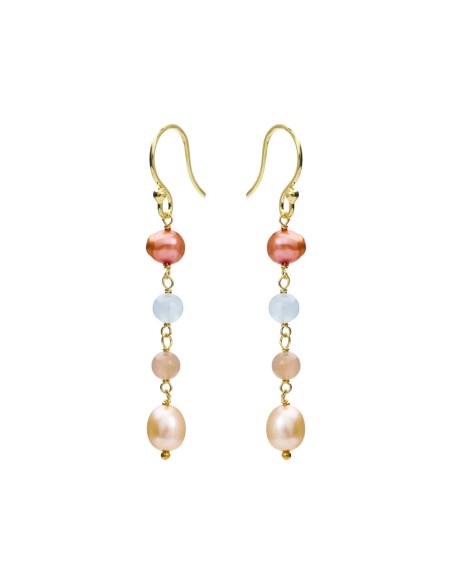 SUSANNE FRIIS BJØRNER | Ørebøjle forgyldt ametyst, iolit, farvet ferskvandsperle ca. 4 cm