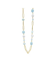 SUSANNE FRIIS BJØRNER | Halskæde forgyldt med akvamarin, amazonit, ferskvandsperler