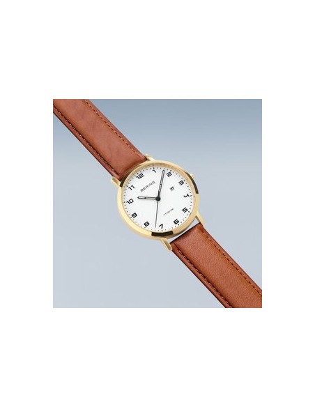 BERING | Unisex Titanium ur med brun læderrem