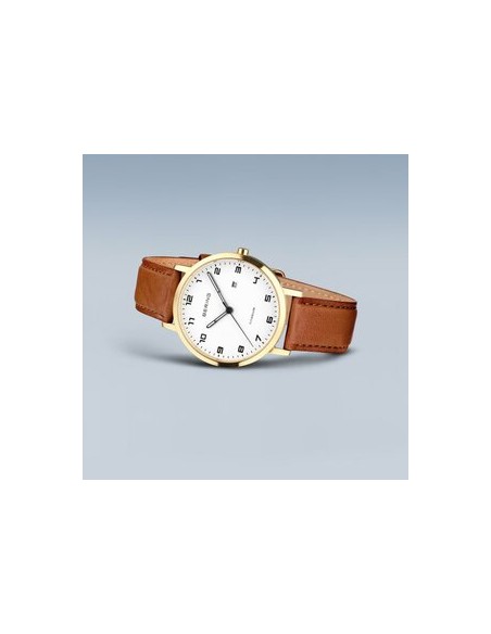 BERING | Unisex Titanium ur med brun læderrem