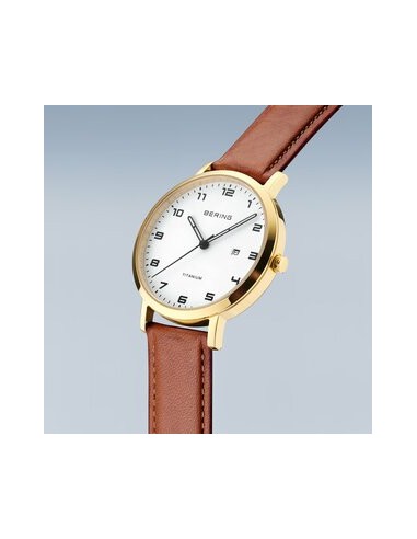 BERING | Unisex Titanium ur med brun læderrem