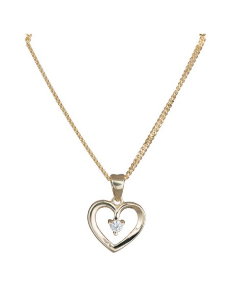 Siersbøl | 8kt. guldvedhæng hjerte m/cz inkl. forg. kæde