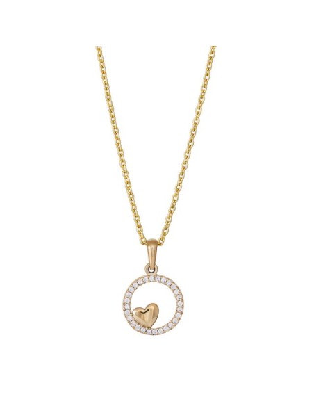 Siersbøl | 8kt. guldvedhæng hjerte i cirkel m/cz inkl. forg.
