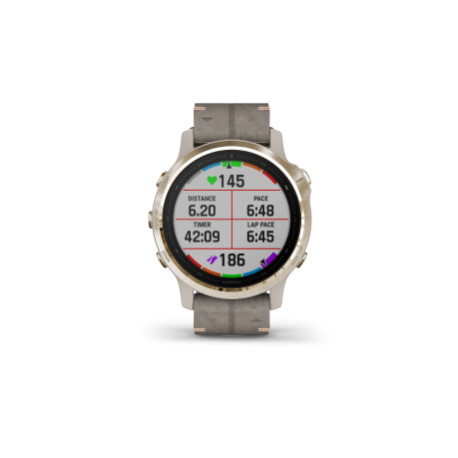 Fenix 6S Pro og Sapphire Lys guldtone med shale-grå læderrem