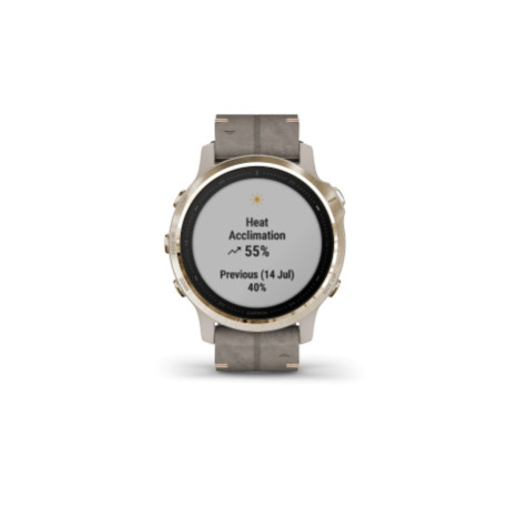 Fenix 6S Pro og Sapphire Lys guldtone med shale-grå læderrem