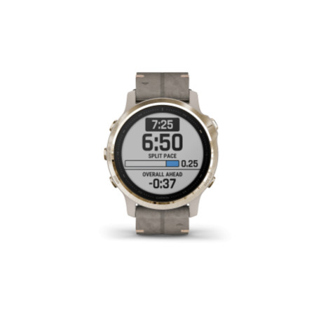 Fenix 6S Pro og Sapphire Lys guldtone med shale-grå læderrem