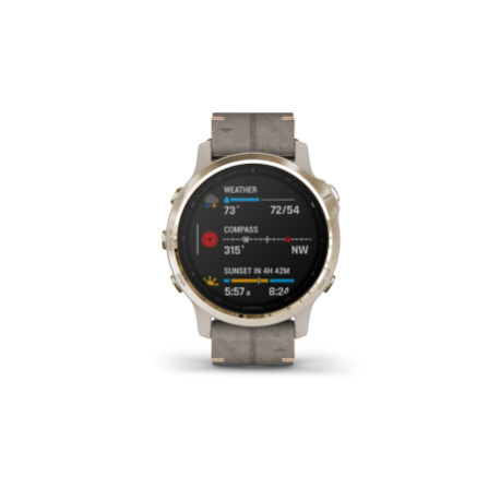 Fenix 6S Pro og Sapphire Lys guldtone med shale-grå læderrem