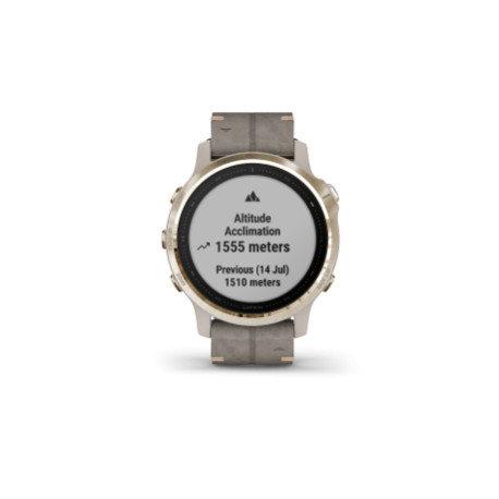 Fenix 6S Pro og Sapphire Lys guldtone med shale-grå læderrem