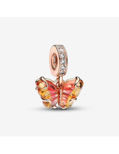 Pandora | Pink og gul Muranoglas sommerfugl charm med vedhæng