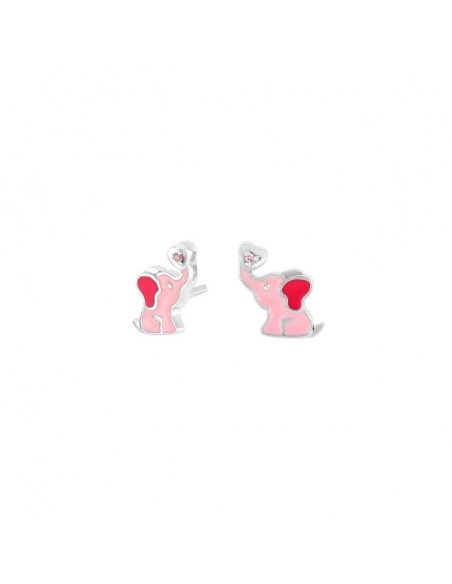 NOA KIDS JEWELLERY - RHD. SØLV ØRESTIKKER ELEFANT M/EMALJE OG PINK CZ