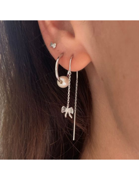 STINE A | Petit Bow Double Chain Earring Silver - Single STINE A | Petit Bow Double Chain Earring Silver - Single