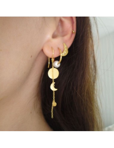 STINE A | Sun and Moon Earring with Chain - Single