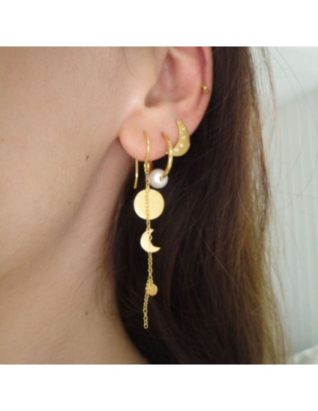 STINE A | Sun and Moon Earring with Chain - Single