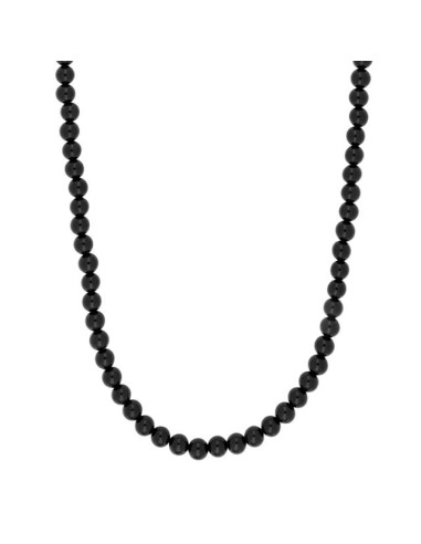 SON OF NOA | Stål Kæde med 6 mm Black Agate Perler – Elegant og Maskulint Design