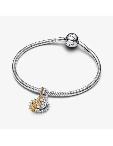 Pandora Todelt Sol & Måne Charm med vedhæng i guldbelagt halvsol og halvmåne
