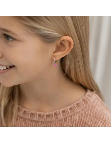 Rhodinerede sølv creoler med pink emalje, øreringe med et feminin