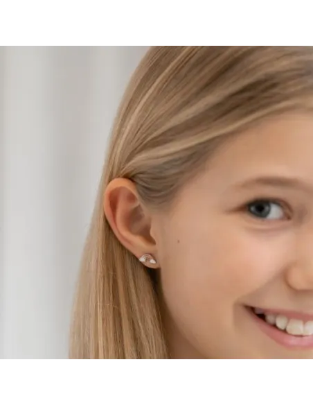 NOA KIDS rhodinerede sølvørestikker formet som regnbuer med farverig emalje.