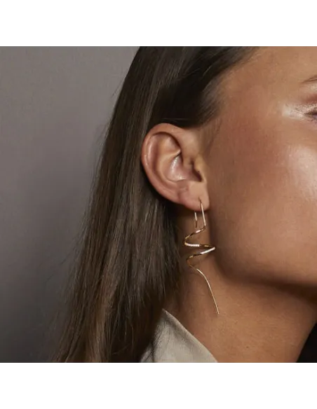 Grace Spiral 01 ørering – 18K guldbelagt sølv med zirkonia, 7 cm lang