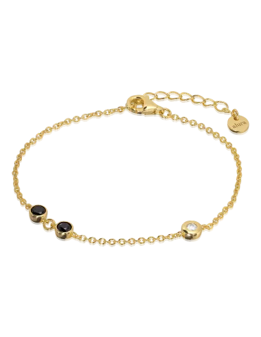 Venus Bracelet 06 – 18K guldbelagt sølvarmbånd med onyx og zirkonia, justerbar 16+3 cm