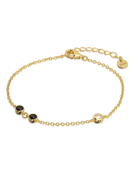 Venus Bracelet 06 – 18K guldbelagt sølvarmbånd med onyx og zirkonia, justerbar 16+3 cm