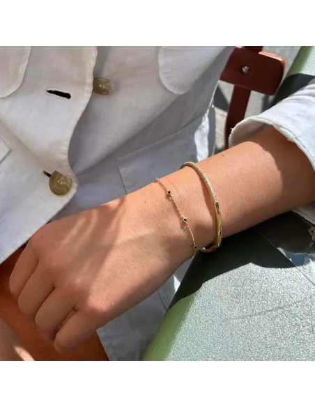 Venus Bracelet 04 – 18K guldbelagt sølvarmbånd med onyx, justerbar 16+3 cm