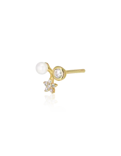 Eclipse Earstud 25 – 18K guldbelagt sølvørestik med ferskvandsperle og zirkonia, 7,2 mm