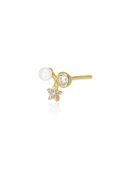 Eclipse Earstud 25 – 18K guldbelagt sølvørestik med ferskvandsperle og zirkonia, 7,2 mm