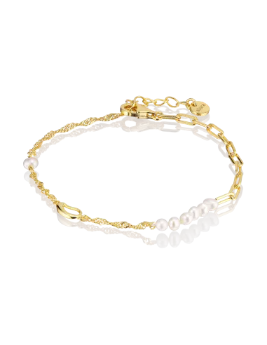 Ocean Bracelet 04 – 18K guldbelagt sølvarmbånd med ferskvandsperler og zirkonia, justerbar 16+2 cm