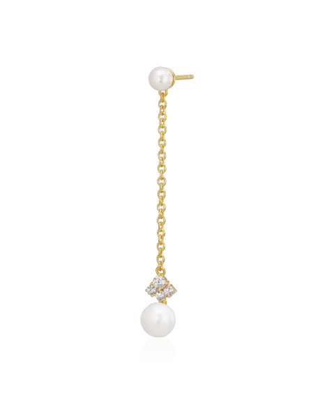 Ocean Earstud 13 ørering med ferskvandsperler og zirkonia, 4,5 cm lang