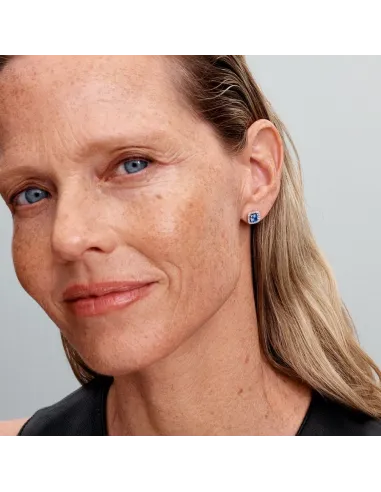 Funklende Kvadratiske Blå Halo Ørestikker – Sterlingsølv med blå sten