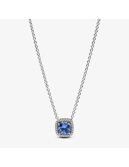 Funklende Firkantet Blå Halo Halskæde med Vedhæng – med blå krystal og pavé Funklende Firkantet Blå Halo Halskæde med Vedhæng – med blå krystal og pavé