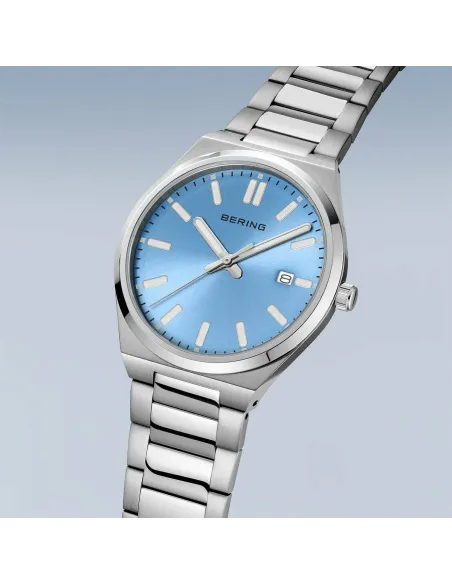 BERING Classic Ur – Poleret sølv, blå urskive.