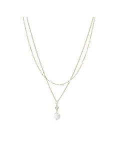 LUND COPENHAGEN | Collier med dobbelt kæde med zirkonia og ferskvandsperle forgyldt 925