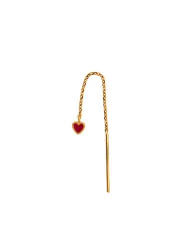 STINE A | Dangling Love Heart Burgundy Enamel Earring - Single