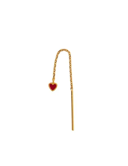 STINE A | Dangling Love Heart Burgundy Enamel Earring - Single STINE A | Dangling Love Heart Burgundy Enamel Earring - Single