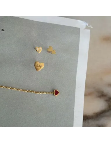 STINE A | Dangling Love Heart Burgundy Enamel Earring - Single