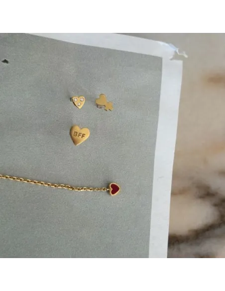 STINE A | Dangling Love Heart Burgundy Enamel Earring - Single STINE A | Dangling Love Heart Burgundy Enamel Earring - Single