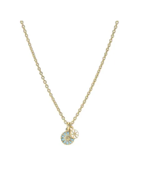 LUND COPENHAGEN | Marguerit collier med 1x 5mm og 1x7,5mm 24kt forgyldt lyseblå emalje 45-48cm925