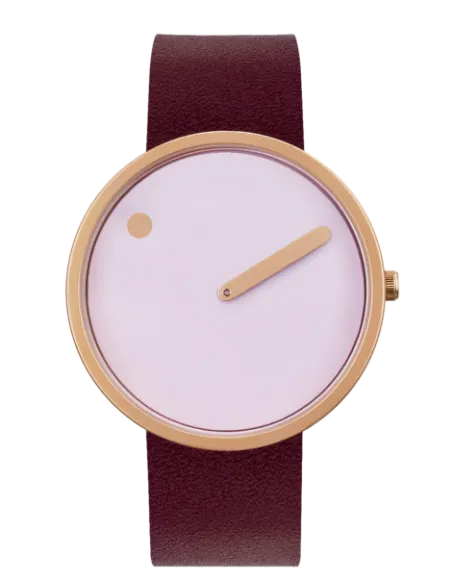 PICTO | Dusty Rose Pink urskive / Burgundy Red læderrem
