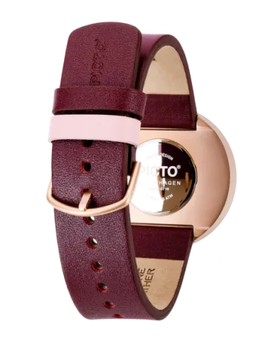 PICTO | Dusty Rose Pink urskive / Burgundy Red læderrem