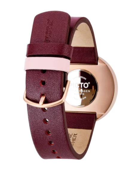 PICTO | Dusty Rose Pink urskive / Burgundy Red læderrem